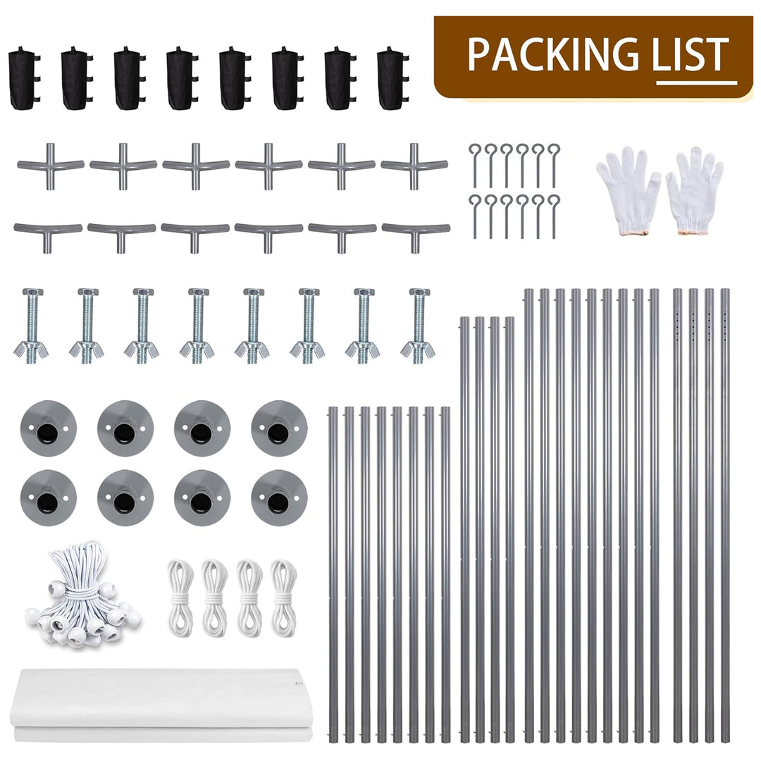 Walsunny 10x20 Ft Carport Canopy w/Sidewalls & Roll-Up Windows, Gray (For Parts)