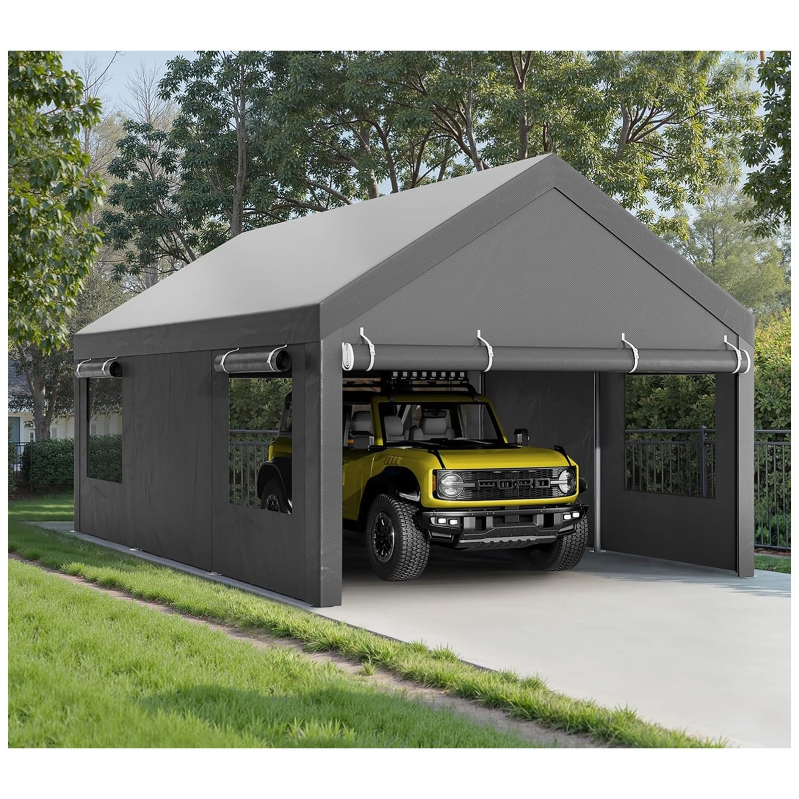 Walsunny 10x20 Ft Carport Canopy w/Sidewalls & Roll-Up Windows (Open Box) - VMInnovations
