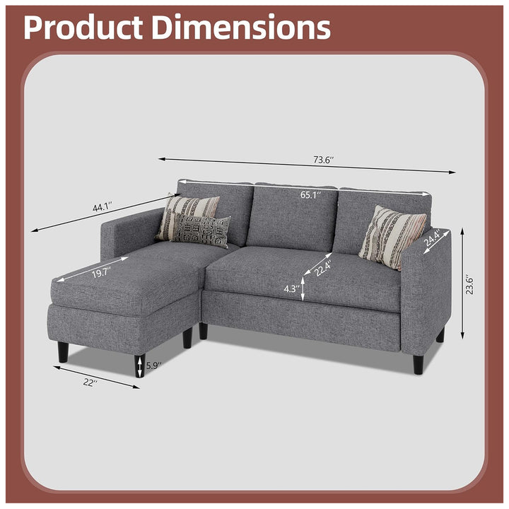 JAMFLY Convertible Sofa Couch with Ottoman, 3-Seat L-Shaped Couch (Open Box) - VMInnovations