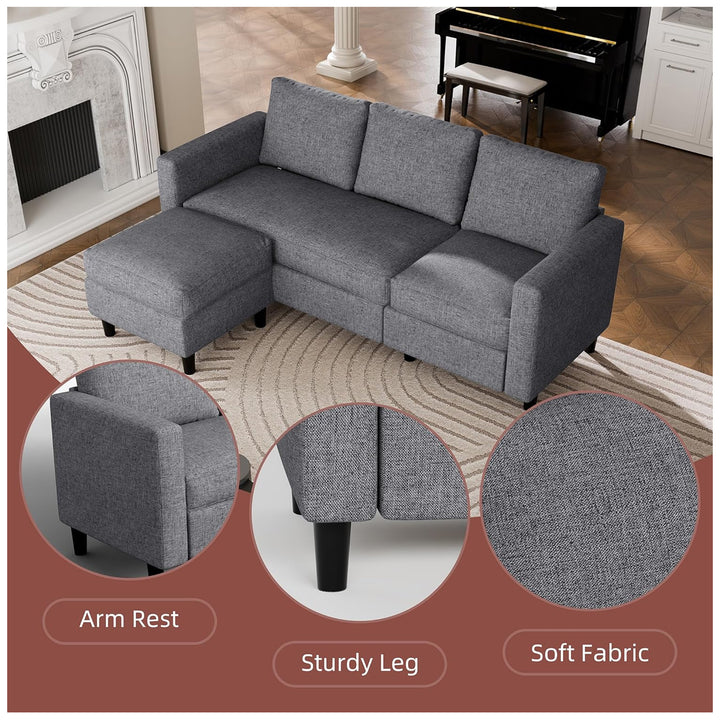 JAMFLY Convertible Sofa Couch with Ottoman, 3-Seat L-Shaped Couch (Open Box) - VMInnovations