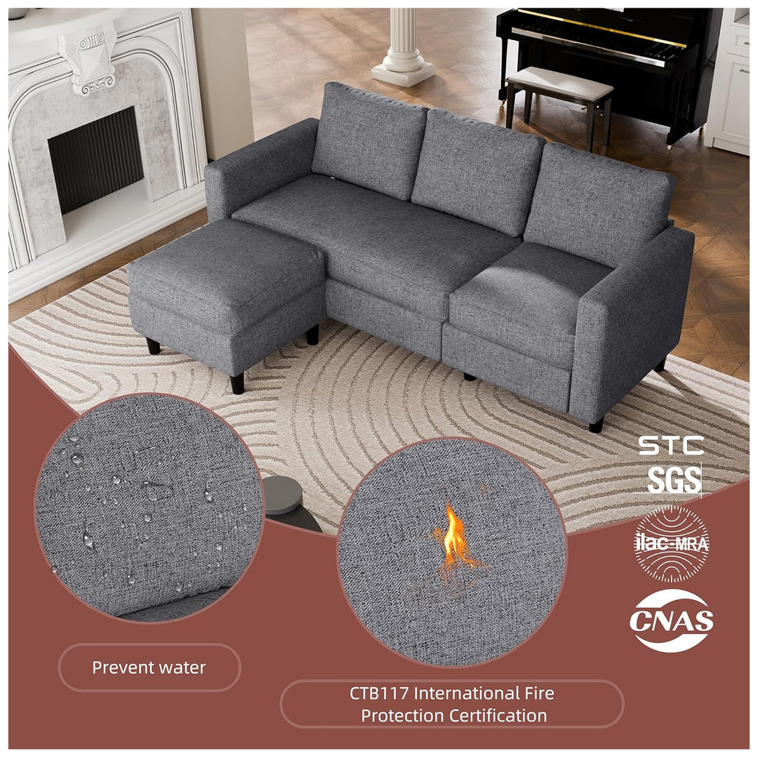 JAMFLY Convertible Sofa Couch with Ottoman, 3-Seat L-Shaped Couch (Open Box) - VMInnovations