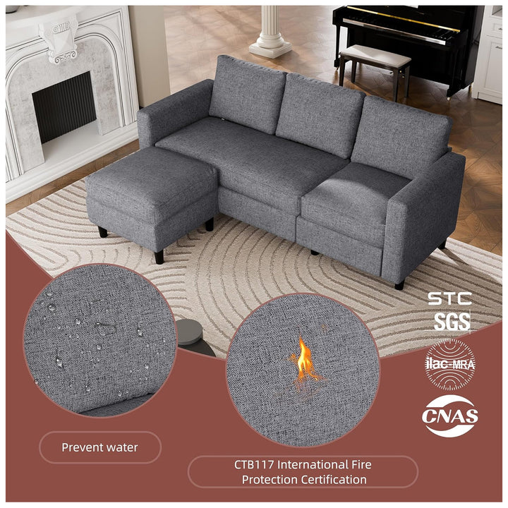 JAMFLY Convertible Sofa Couch with Ottoman, 3-Seat L-Shaped Couch (Open Box) - VMInnovations