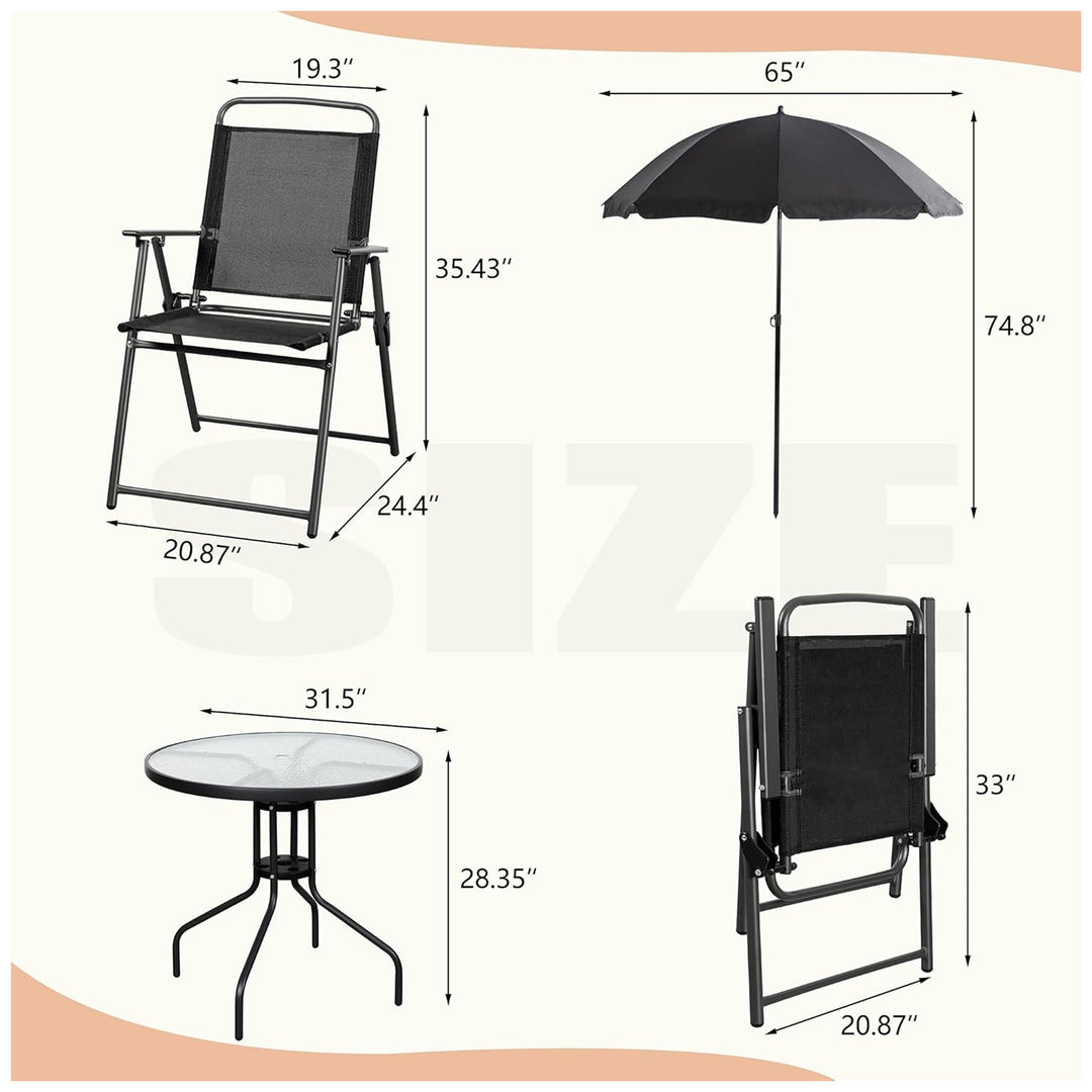 Vongrasig 6Pc Folding Patio Set, Outdoor Table, Chairs & Umbrella (Open Box)