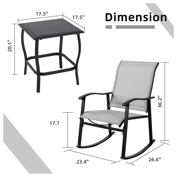 Vongrasig 3pc Outdoor Rocking Bistro Set w/ Patio Chairs & Table, Gray(Open Box) - VMInnovations