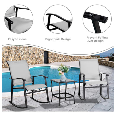 Vongrasig 3pc Outdoor Rocking Bistro Set w/ Patio Chairs & Table, Gray(Open Box) - VMInnovations