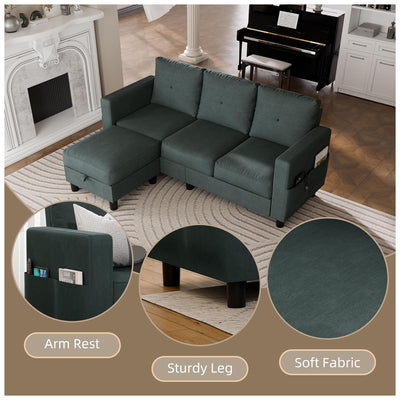 Walsunny Convertible Sectional Sofa w/Ottoman, L-Shaped 3-Seat Couch (For Parts)
