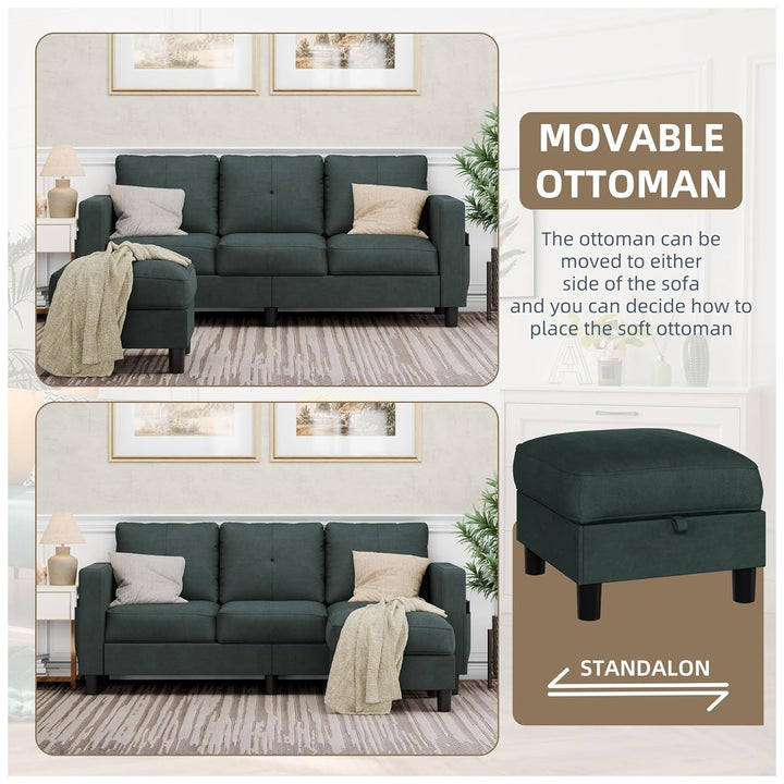 Walsunny Convertible Sectional Sofa w/ Ottoman, L-Shaped 3-Seat Couch (Open Box) - VMInnovations