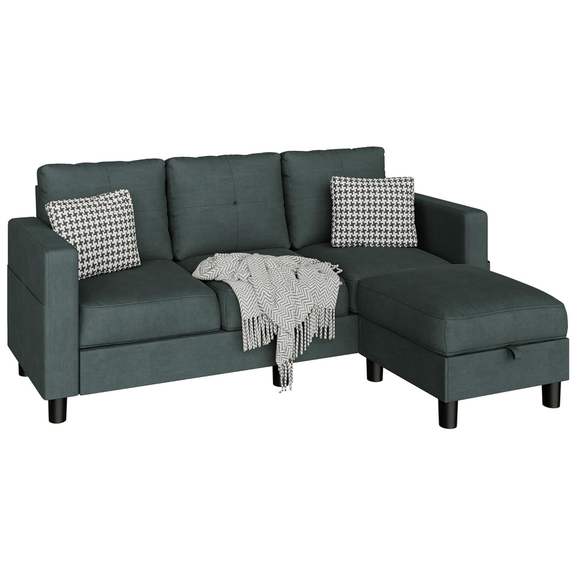 Walsunny Convertible Sectional Sofa w/Ottoman, L-Shaped 3-Seat Couch (For Parts)