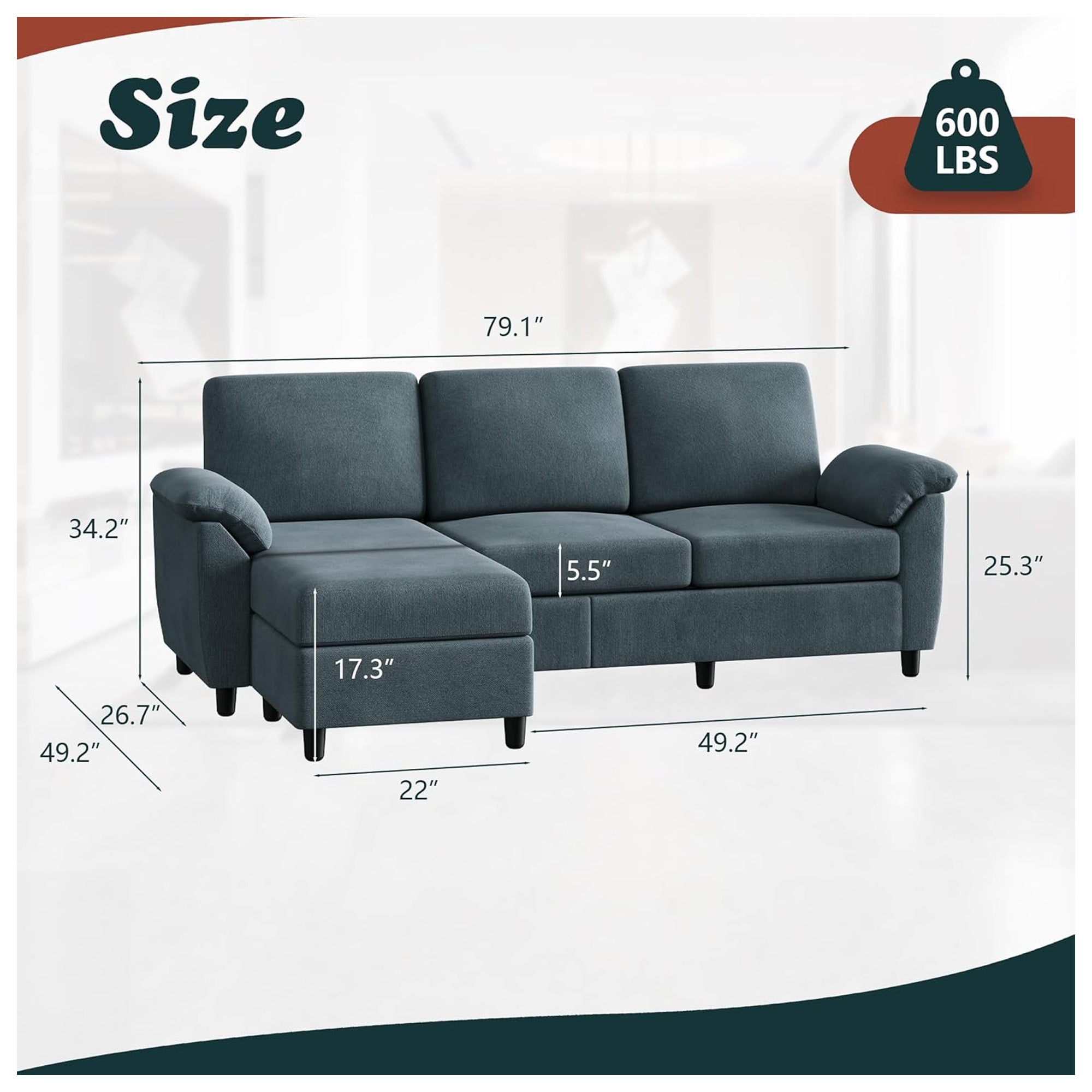 Vongrasig 79" Convertible Sectional Sofa Couch, L Shaped Furniture, Gray(Used) - VMInnovations