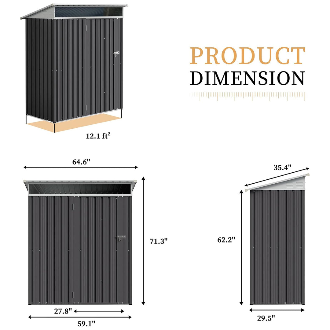 Vongrasig 5x3x6 Ft Outdoor Shed w/Window & Lockable Door, Dark Gray(Open Box)