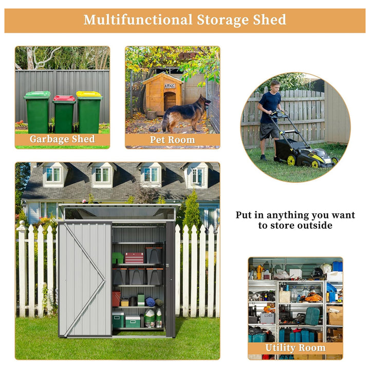 Vongrasig 5x3x6 Ft Storage Shed w/ Window & Lockable Door, Dark Gray (For Parts)