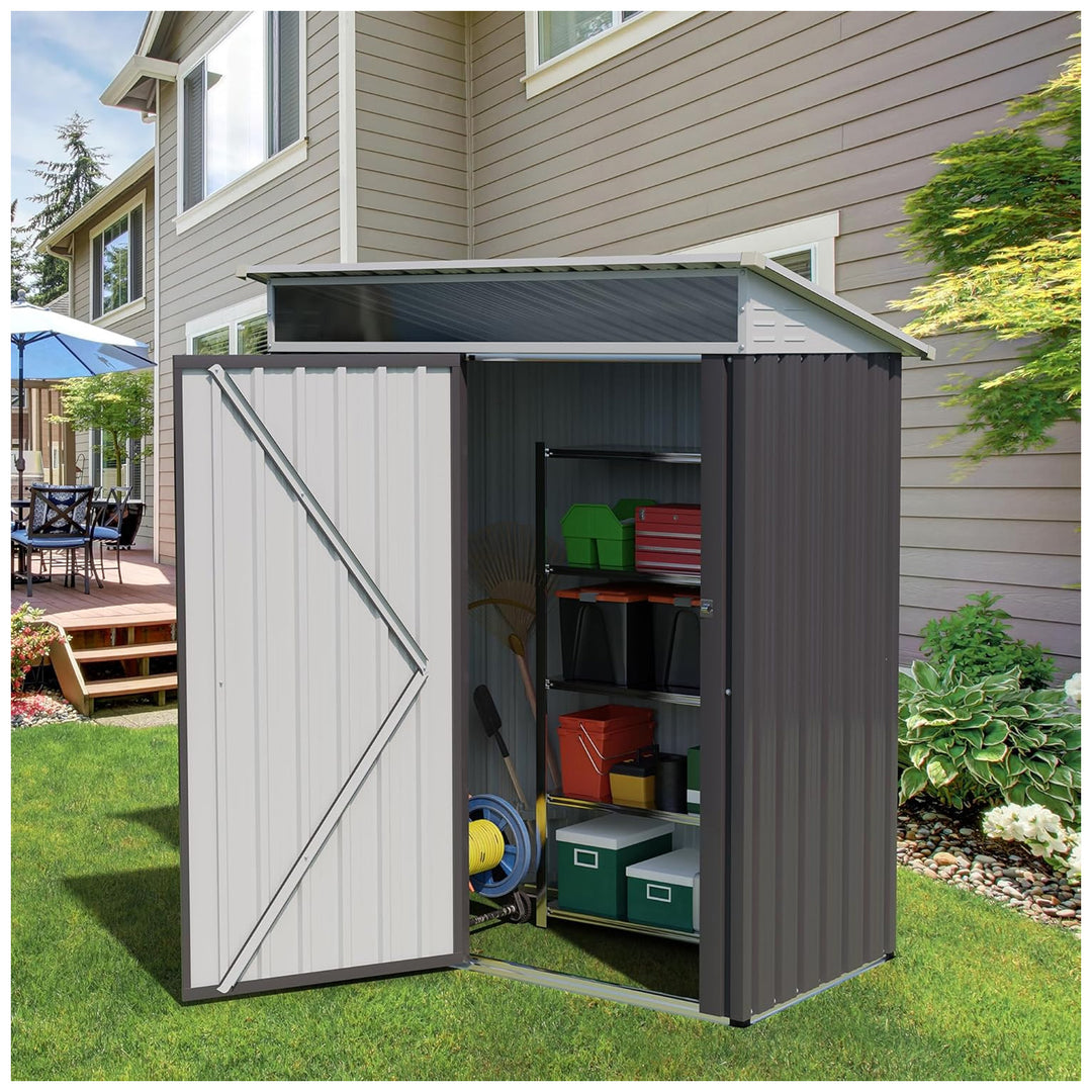 Vongrasig 5x3x6 Ft Storage Shed w/ Window & Lockable Door, Dark Gray (For Parts) - VMInnovations