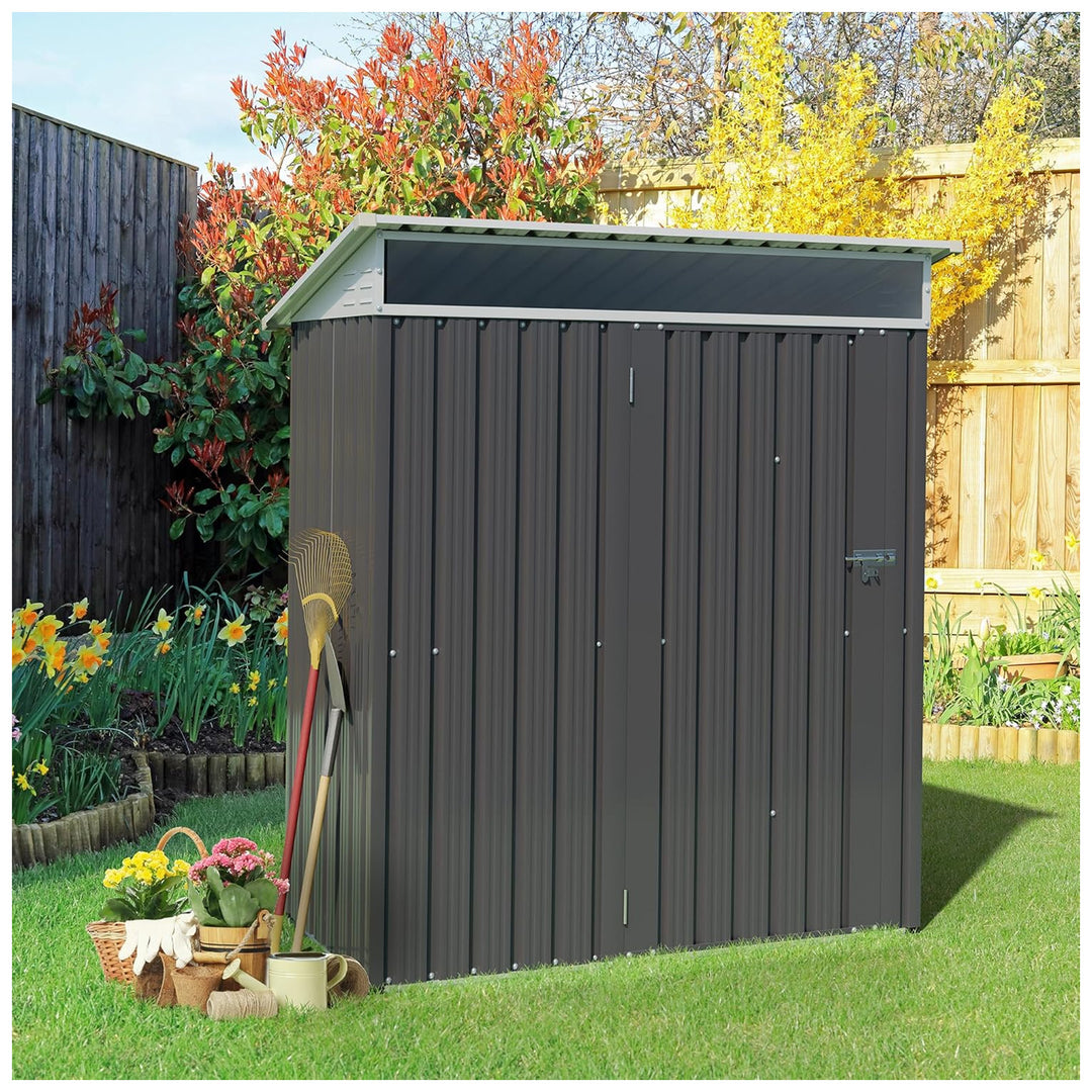 Vongrasig 5x3x6 Ft Storage Shed w/ Window & Lockable Door, Dark Gray (For Parts)