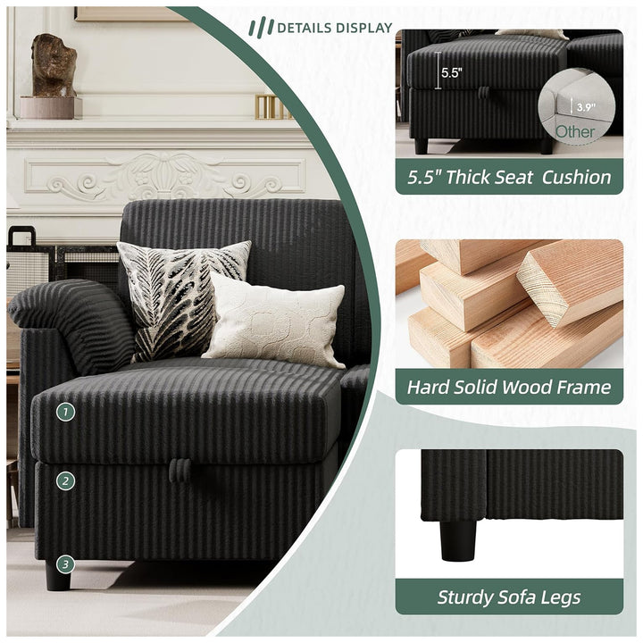 Vongrasig 79" Convertible Sectional Sofa w/Storage Ottoman, Black (For Parts)