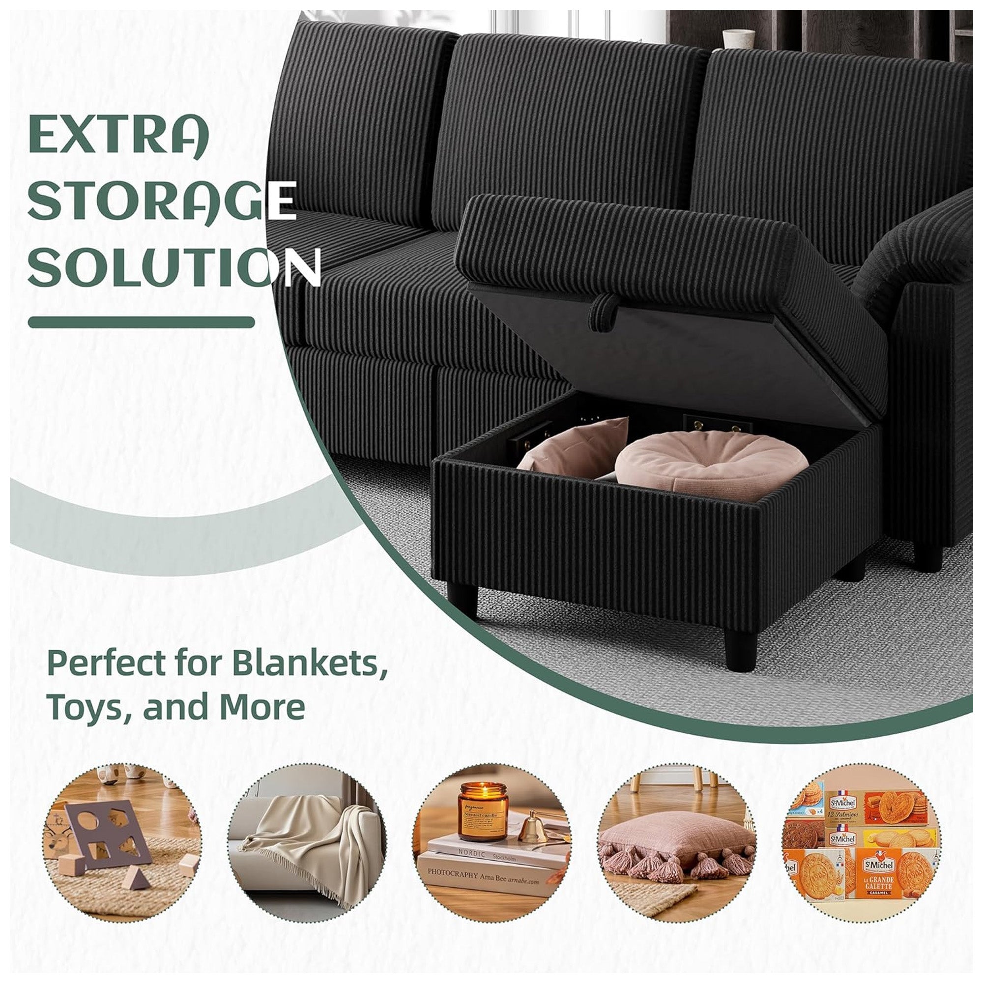 Vongrasig 79" Convertible Sectional Sofa w/Storage Ottoman, Black (For Parts) - VMInnovations