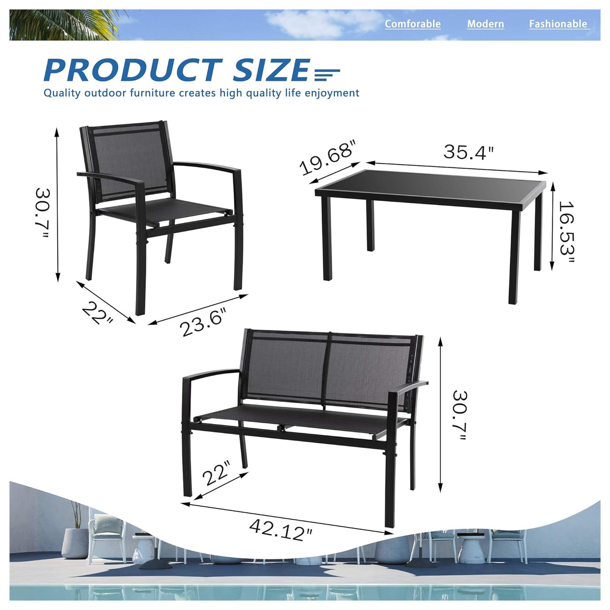 Vongrasig 4pc Patio Furniture Set, Outdoor Chairs & Loveseat Table (For Parts) - VMInnovations