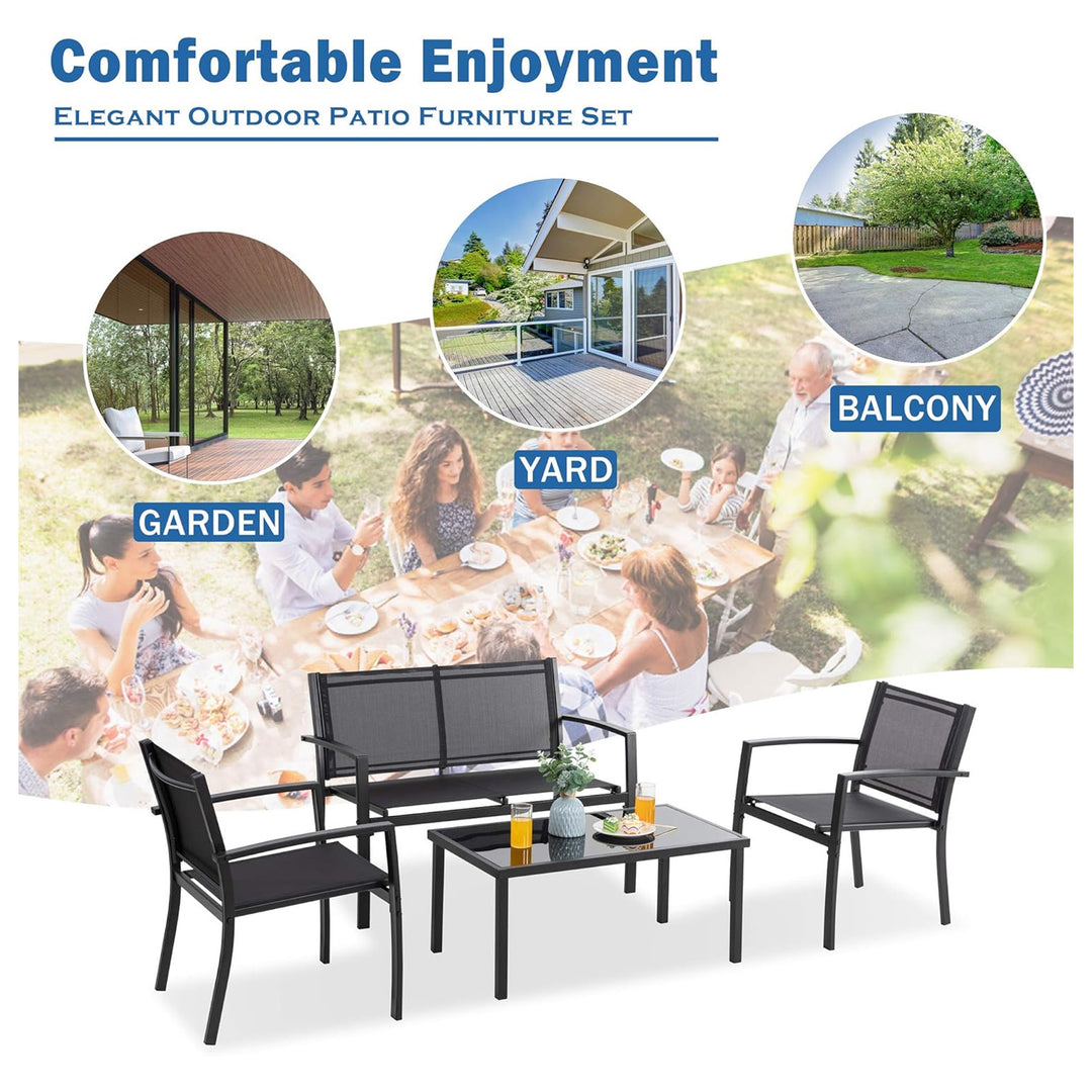 Vongrasig 4pc Patio Set, Outdoor Chairs & Loveseat Table, Black(Open Box) - VMInnovations