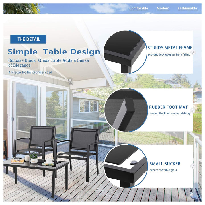 Vongrasig 4pc Patio Furniture Set, Outdoor Chairs & Loveseat Table (For Parts)