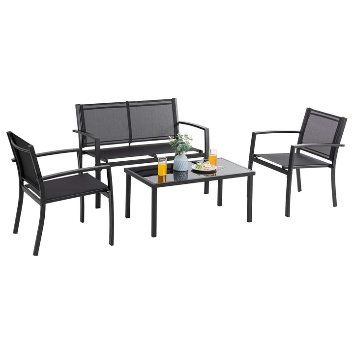 Vongrasig 4pc Patio Furniture Set, Outdoor Chairs & Loveseat Table, Black (Used) - VMInnovations