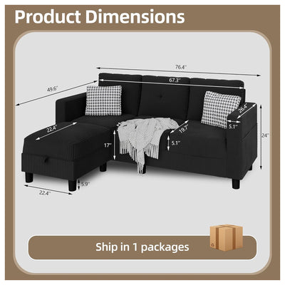 JAMFLY Sectional Sofa Couch with Ottoman, L Shaped 3 Seat Furniture (Open Box) - VMInnovations