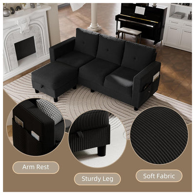 JAMFLY Sectional Sofa Couch with Ottoman, L Shaped 3 Seat Furniture (Open Box) - VMInnovations