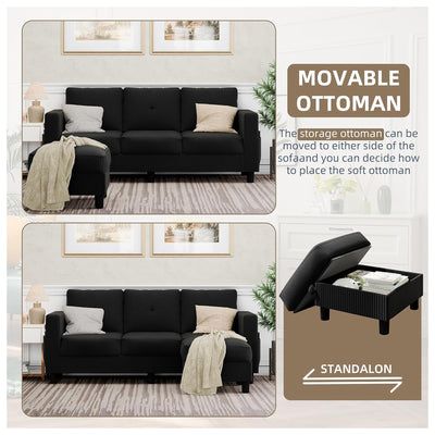 JAMFLY Sectional Sofa Couch with Ottoman, L Shaped 3 Seat Furniture (Open Box) - VMInnovations