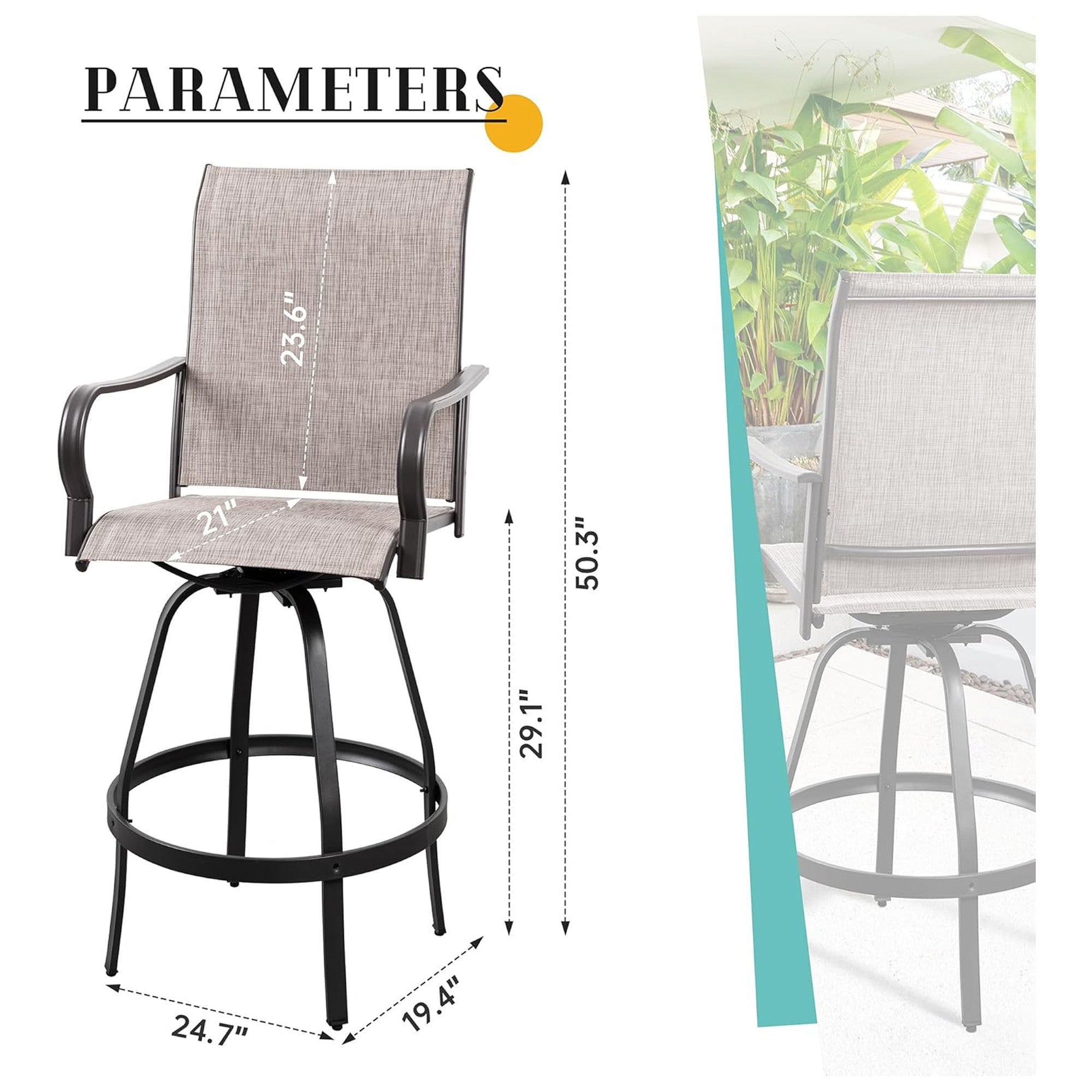 Vongrasig 2pc Patio Swivel Bar Chairs, Outdoor Furniture Set, Taupe (Open Box) - VMInnovations