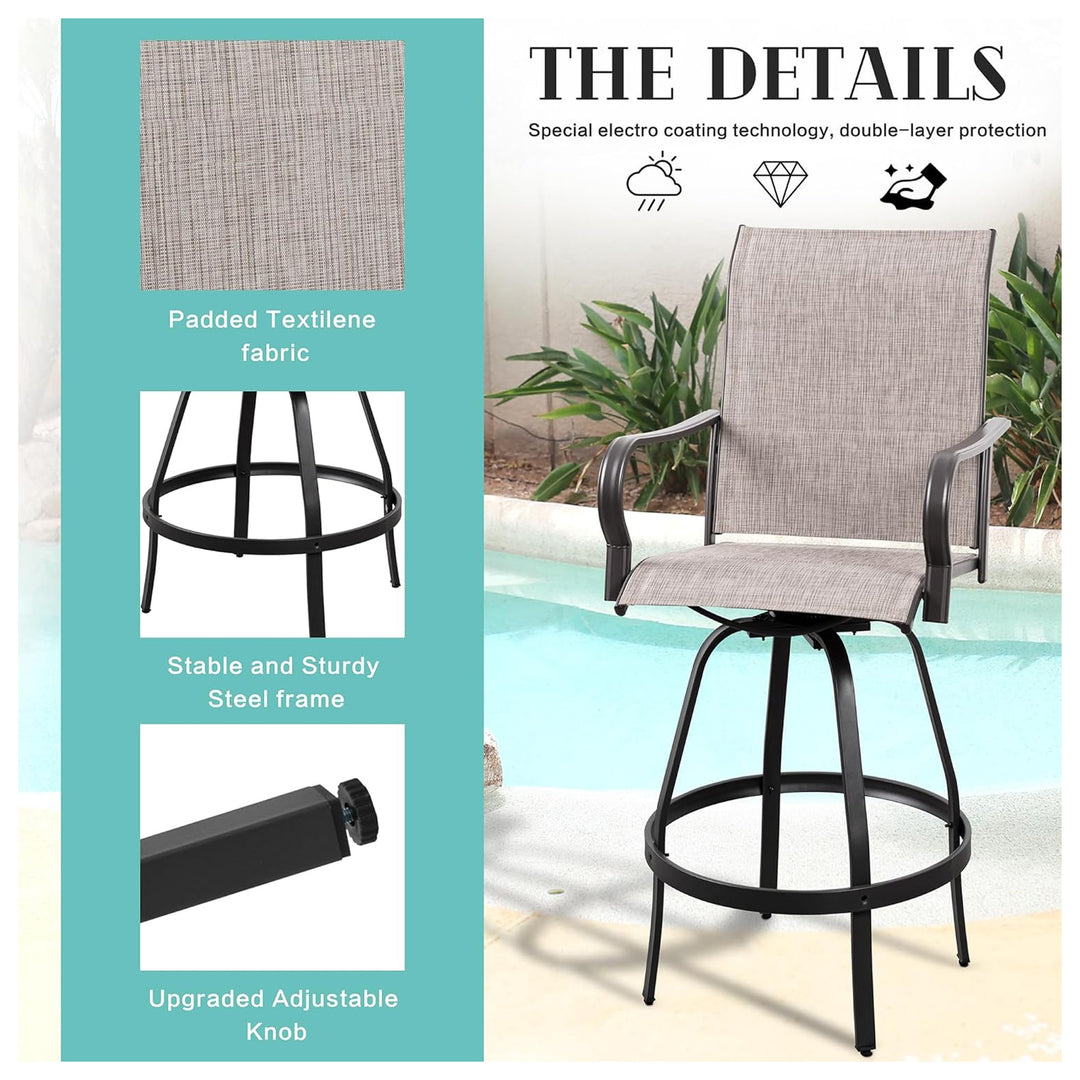 Vongrasig 2pc Patio Swivel Bar Chairs, Outdoor Furniture Set, Taupe (Open Box) - VMInnovations