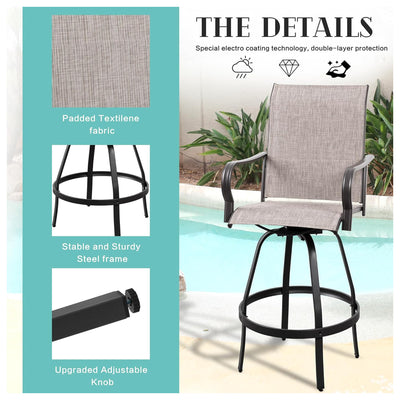 Vongrasig 2pc Patio Swivel Bar Chairs, Outdoor Furniture Set, Taupe (Open Box) - VMInnovations