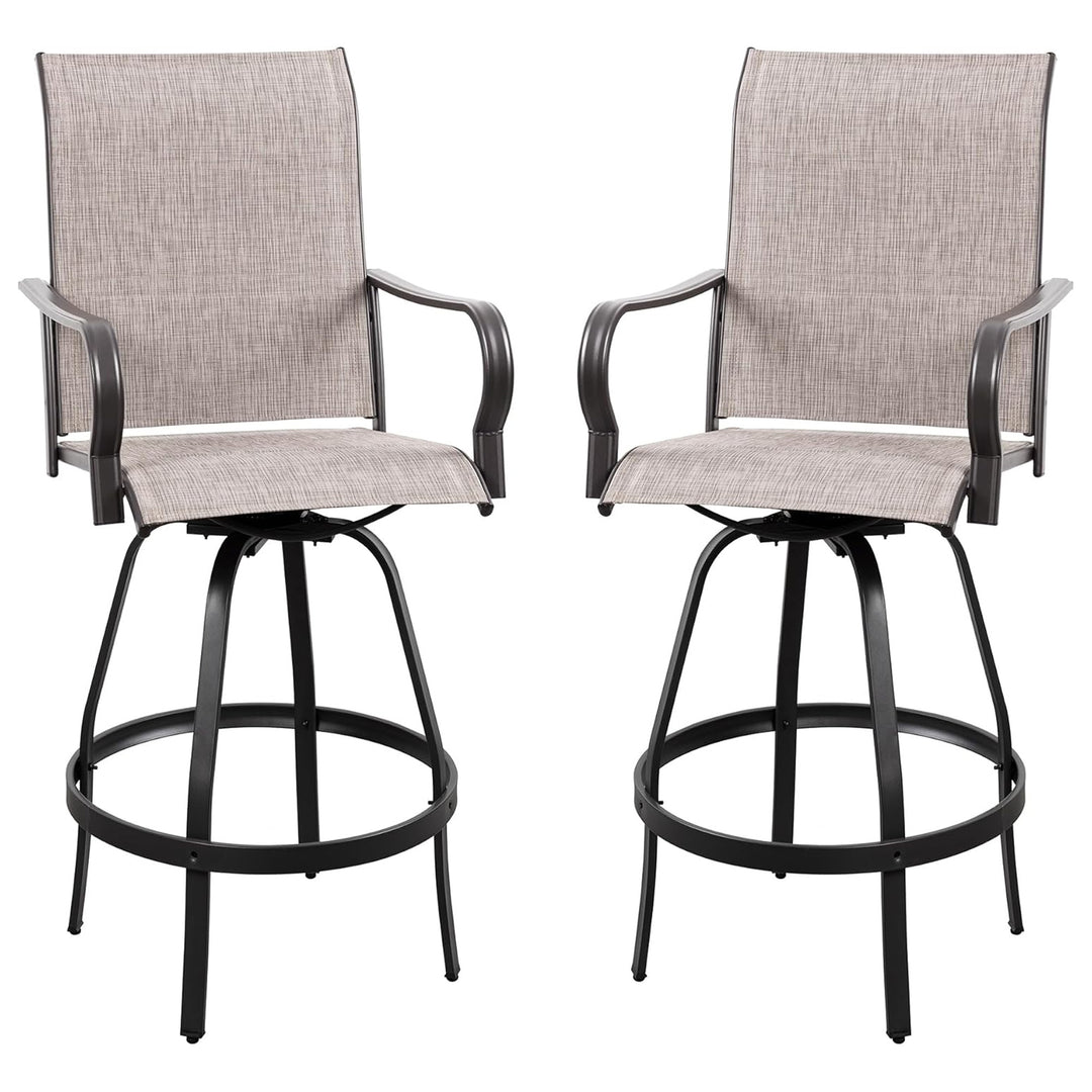 Vongrasig 2pc Patio Swivel Bar Chairs, Outdoor Furniture Set, Taupe (Open Box) - VMInnovations