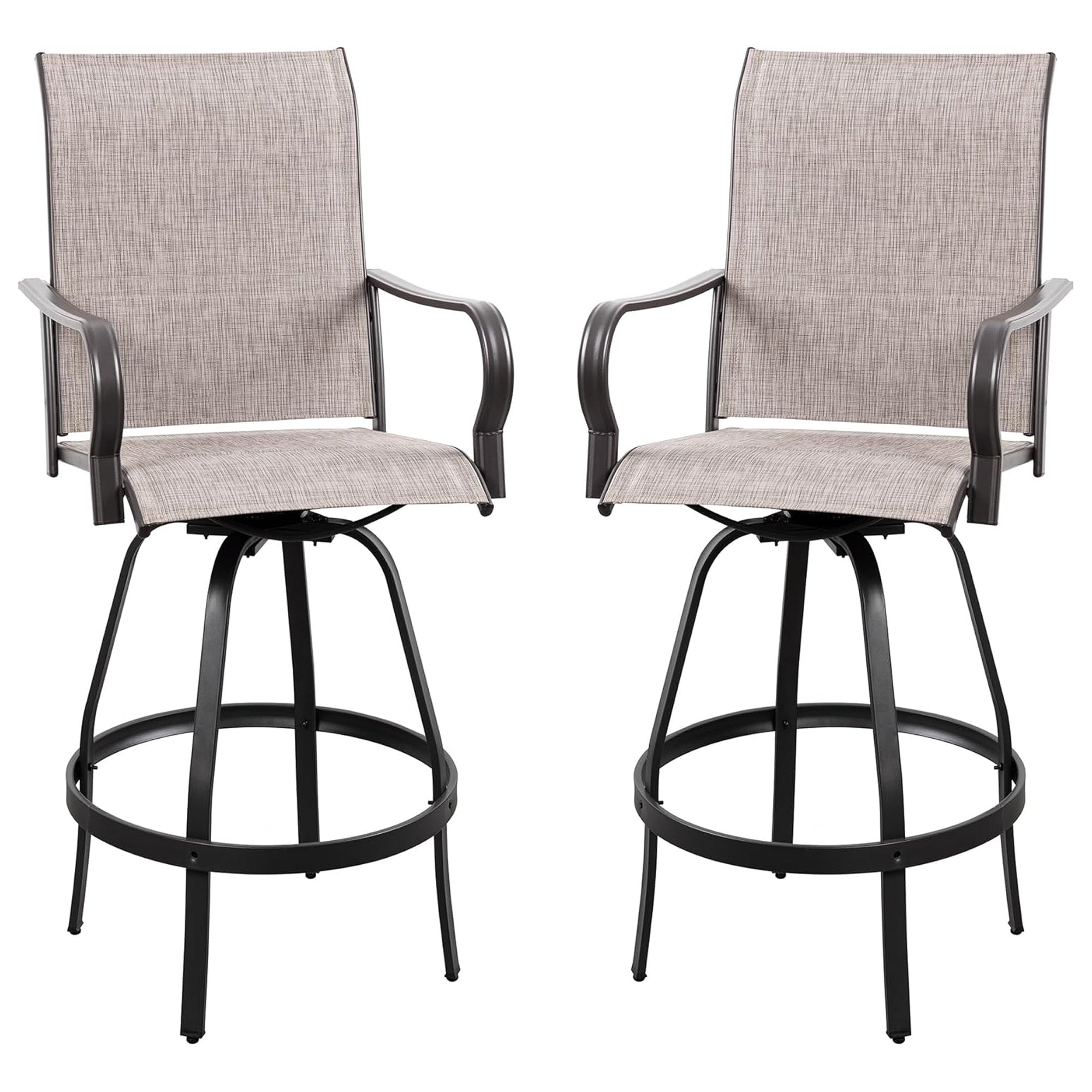 Vongrasig 2pc Patio Swivel Bar Chairs, Outdoor Furniture Set, Taupe (Open Box) - VMInnovations