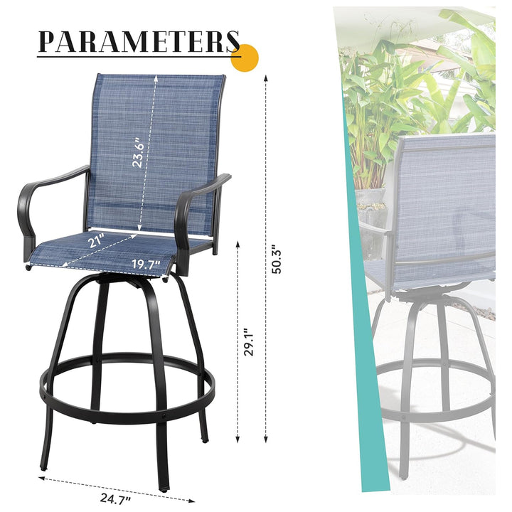 Vongrasig 2 Piece Patio Swivel Bar Chairs, Outdoor Stool Set, Gray(For Parts)