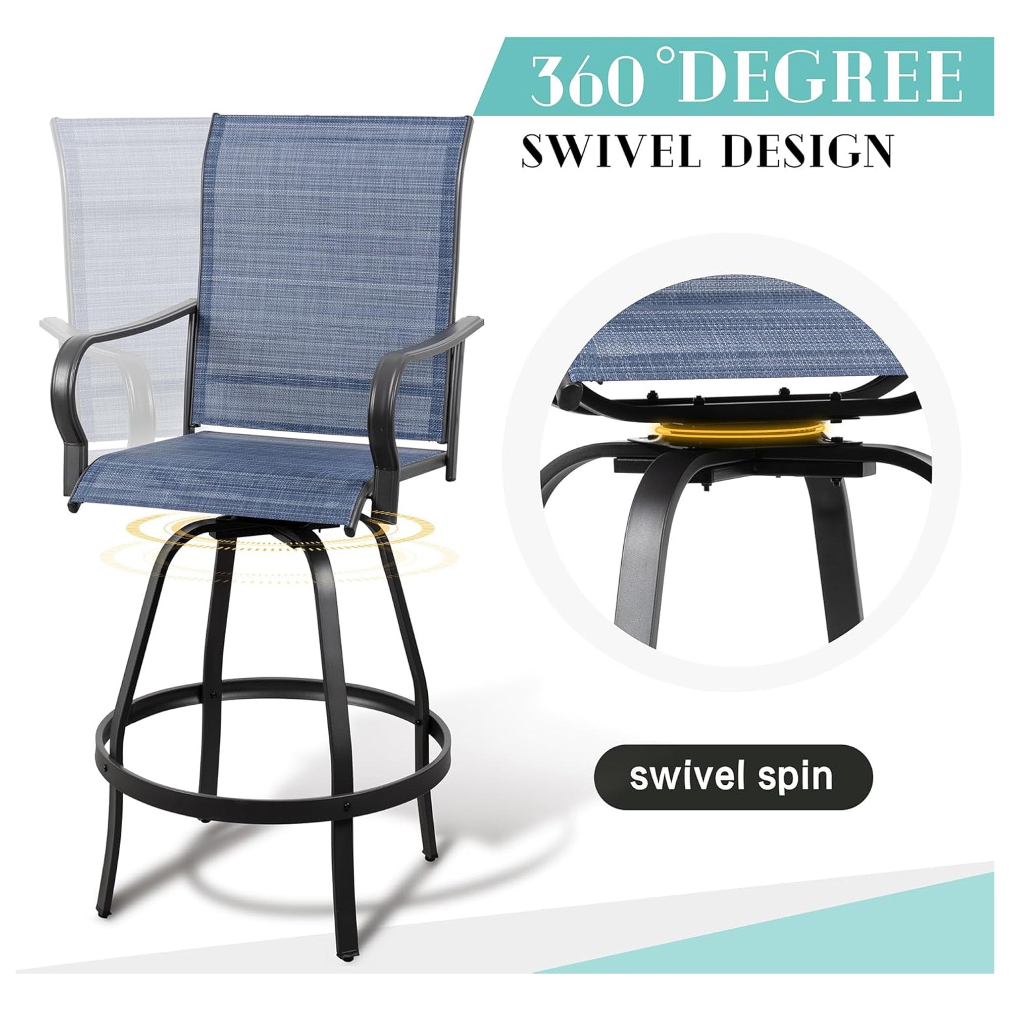 Vongrasig 2 Piece Patio Swivel Bar Chairs, Outdoor Stool Set, Gray(For Parts) - VMInnovations