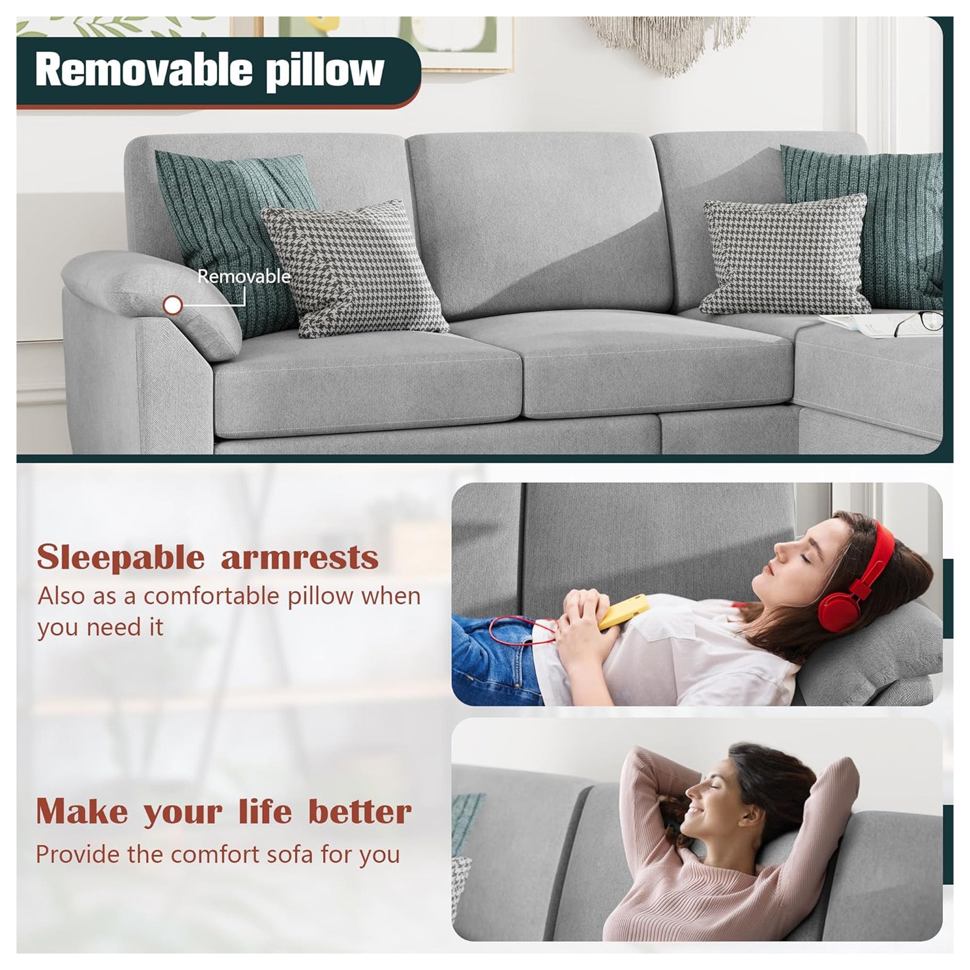 Vongrasig 79" Convertible Sectional Sofa Couch, L Shaped, Light Gray(Open Box) - VMInnovations