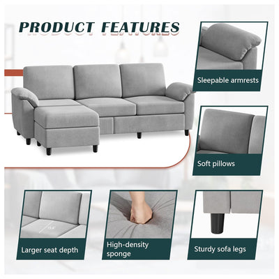 Vongrasig 79" Convertible Sectional Sofa Couch, L Shaped, Light Gray(Open Box) - VMInnovations