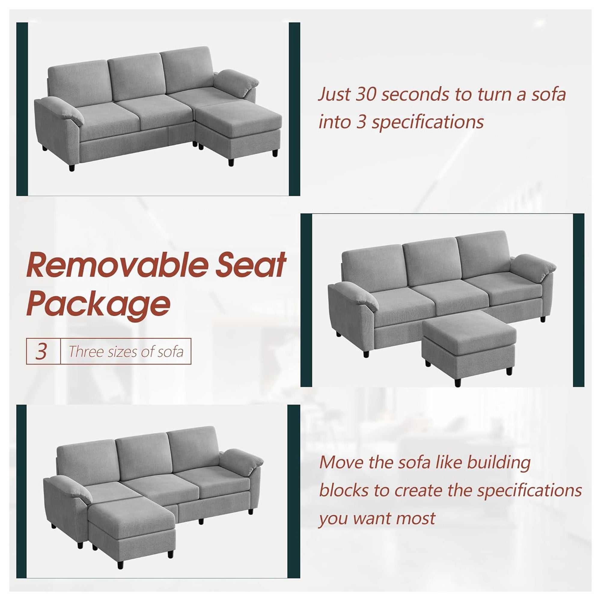 Vongrasig 79" Convertible Sectional Sofa Couch, L Shaped, Light Gray(Open Box) - VMInnovations