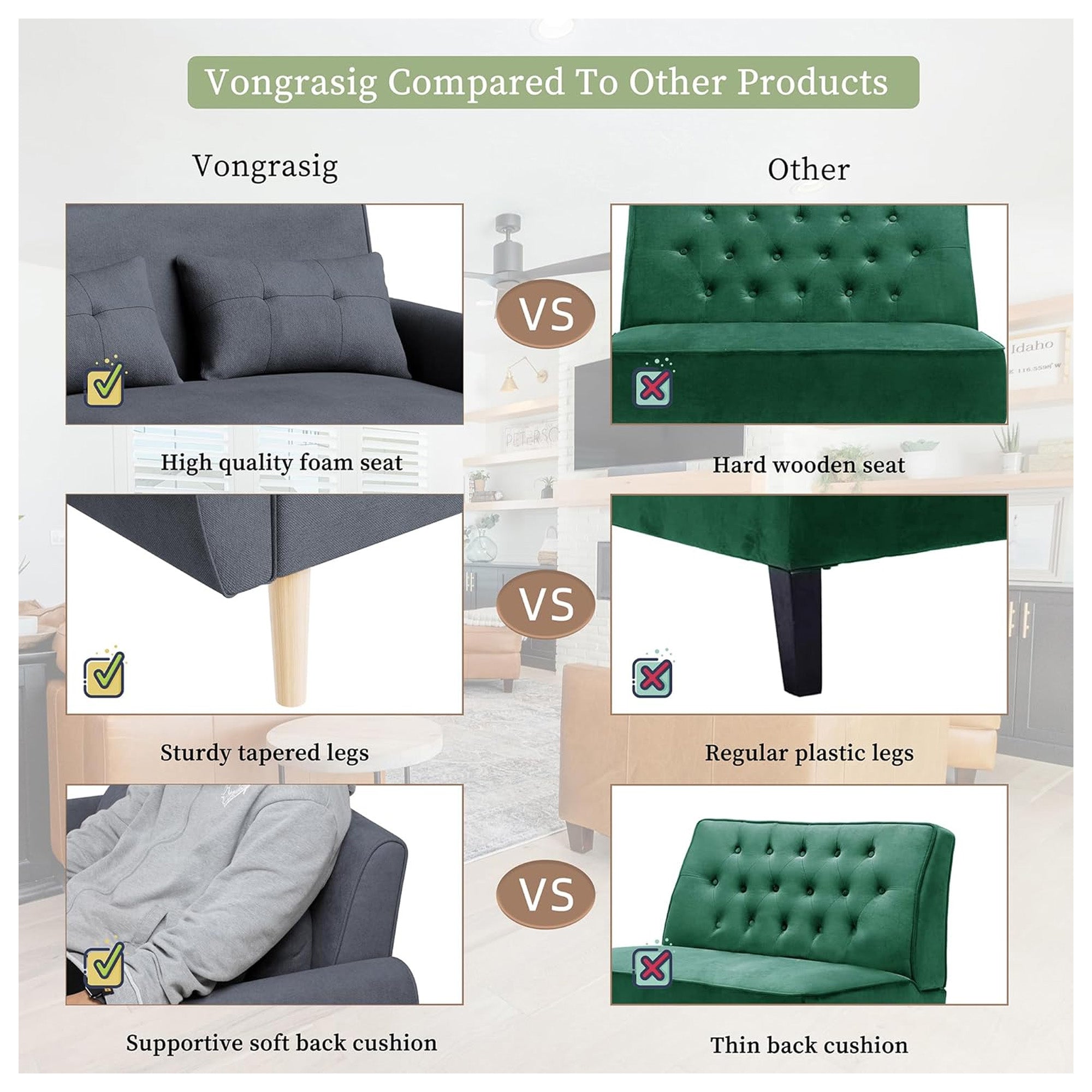 Vongrasig 47" Modern Loveseat Sofa Couch w/Back Cushions, Gray(Open Box) - VMInnovations