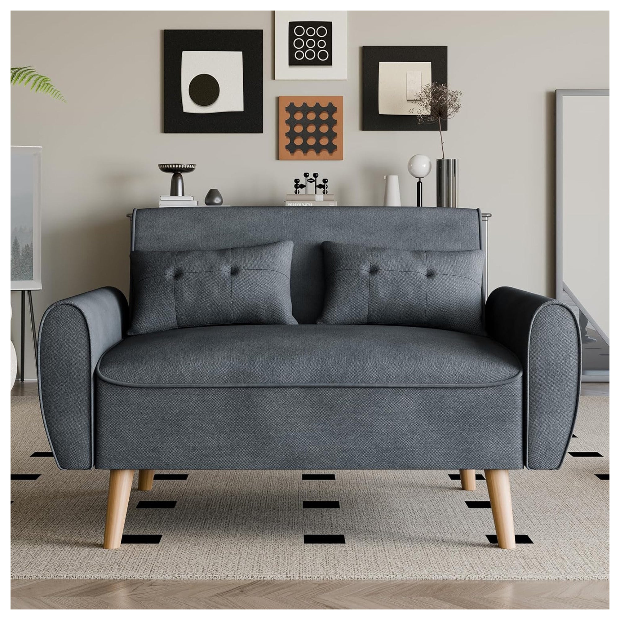 Vongrasig 47" Modern Loveseat Sofa Couch w/Back Cushions, Gray(Open Box) - VMInnovations