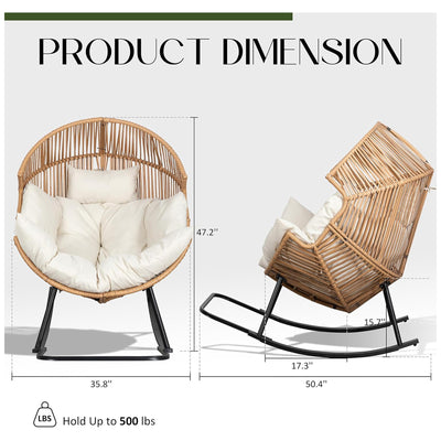 JAMFLY Rocking Egg Chair w/Cushion for Indoor and Outdoor Spaces, Beige (Used) - VMInnovations