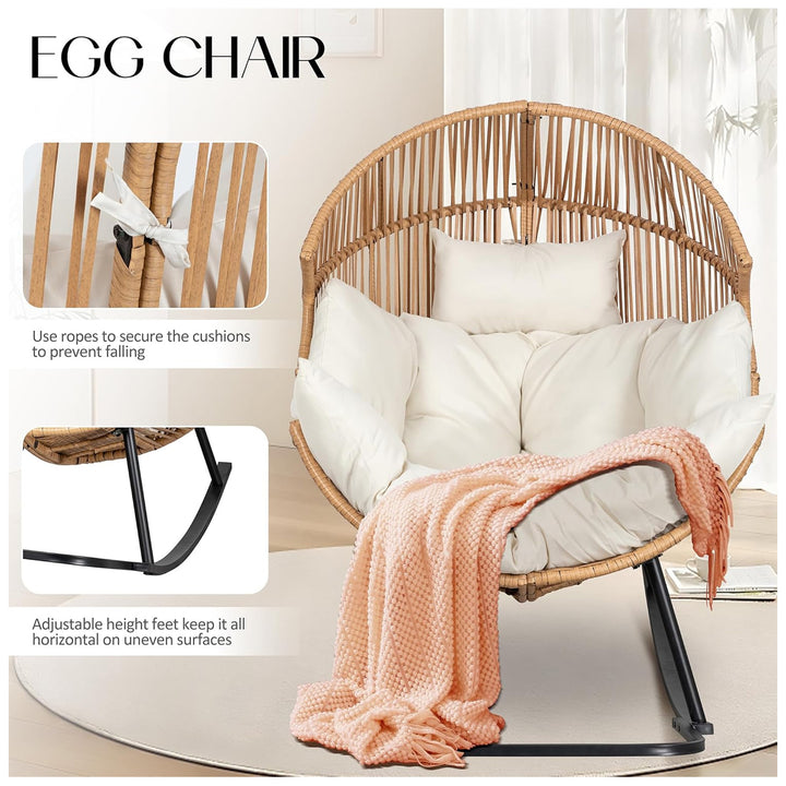 JAMFLY Rocking Egg Chair w/Cushion for Indoor and Outdoor Spaces, Beige (Used)