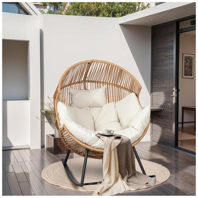 JAMFLY Rocking Egg Chair w/Cushion for Indoor & Outdoor Spaces, Beige(Open Box) - VMInnovations