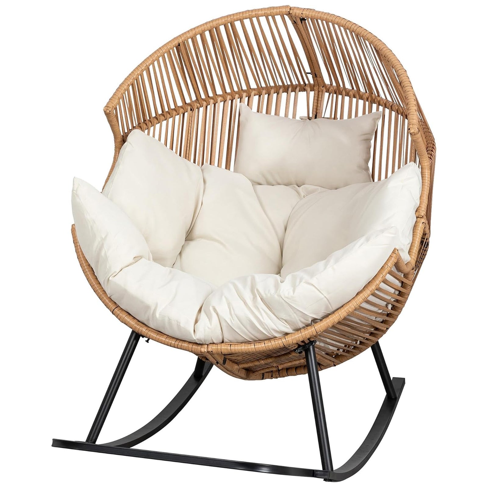 JAMFLY Rocking Egg Chair w/Cushion for Indoor & Outdoor Spaces, Beige(Open Box) - VMInnovations