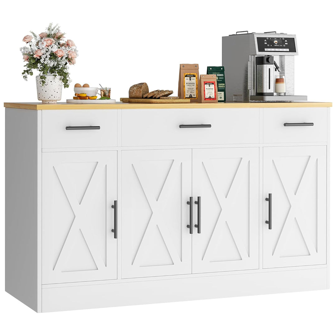 Vongrasig 53” Buffet Cabinet w/Drawers, Farmhouse Sideboard, White (Open Box)
