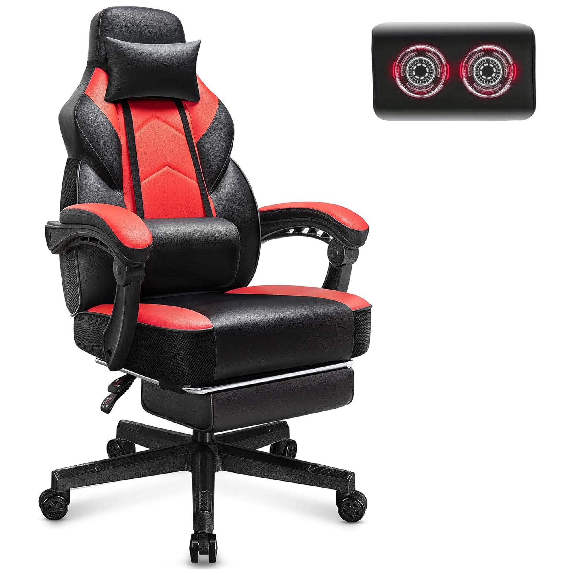 Meilocar Adjustable Gaming Chair w/Footrest, Massage Lumbar Support, Red (Used) - VMInnovations