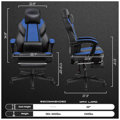 Meilocar Adjustable Gaming Chair w/Footrest, Massage Lumbar Support, Blue(Used)