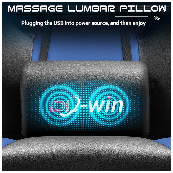 Meilocar Adjustable Gaming Chair w/Footrest, Massage Lumbar Support, Blue(Used)