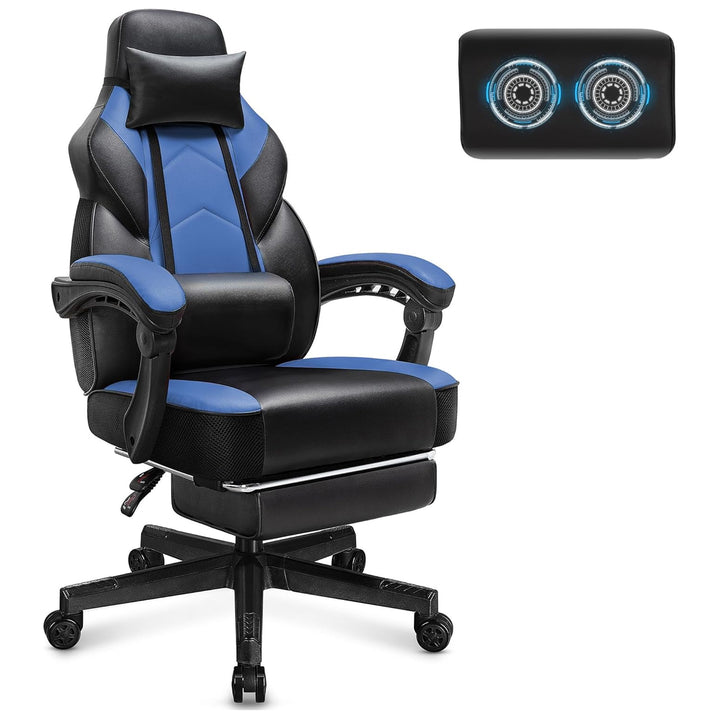 Meilocar Adjustable Gaming Chair w/Footrest, Massage Lumbar Support, Blue(Used)