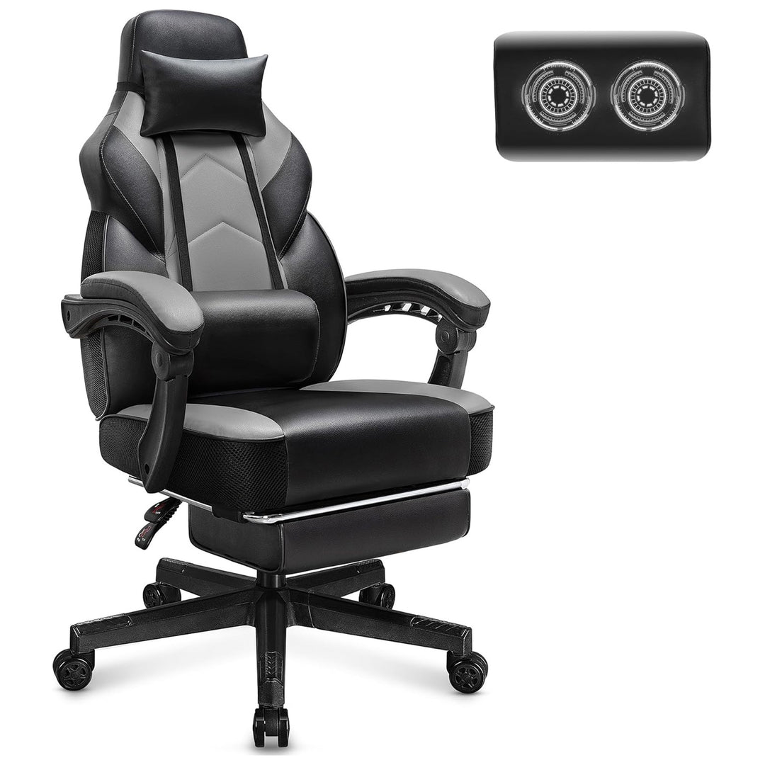 Meilocar Adjustable Gaming Chair with Footrest,Massage Lumbar Support(For Parts)