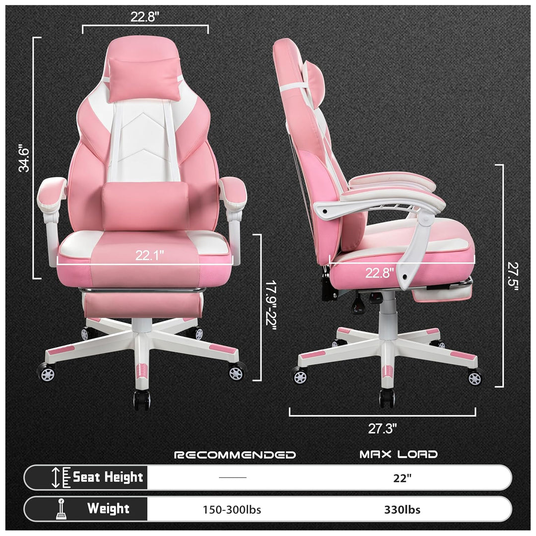 Meilocar Adjustable Gaming Chair w/Footrest, Massage Lumbar Support (For Parts)