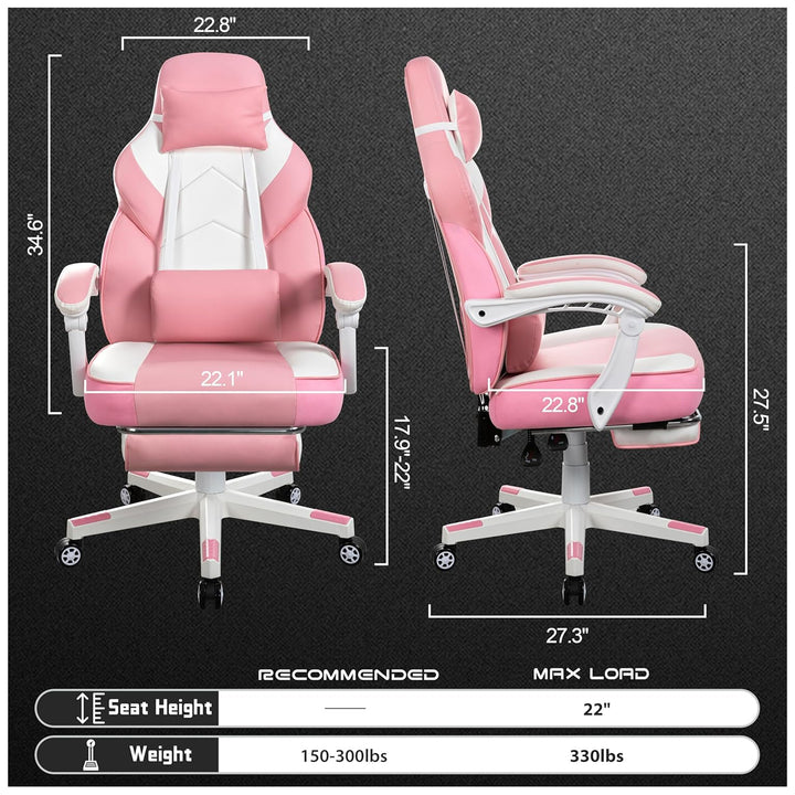 Meilocar Adjustable Gaming Chair w/Footrest, Massage Lumbar Support (For Parts)